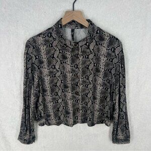 Zara Snake Print Button Front Boxy Long Sleeve‎ Button Up Top